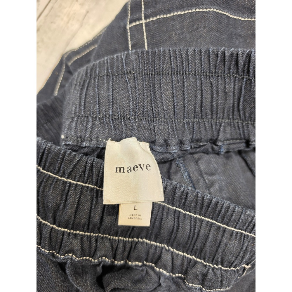Maeve Anthropologie Linen Blend Wide Leg Contrast Stitch Pants Large - Picture 3 of 13